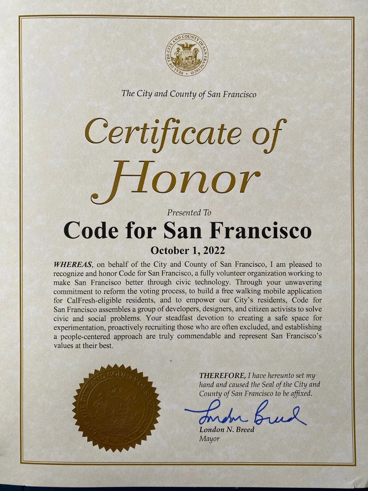 Certificate of recognition Certificate of recognition